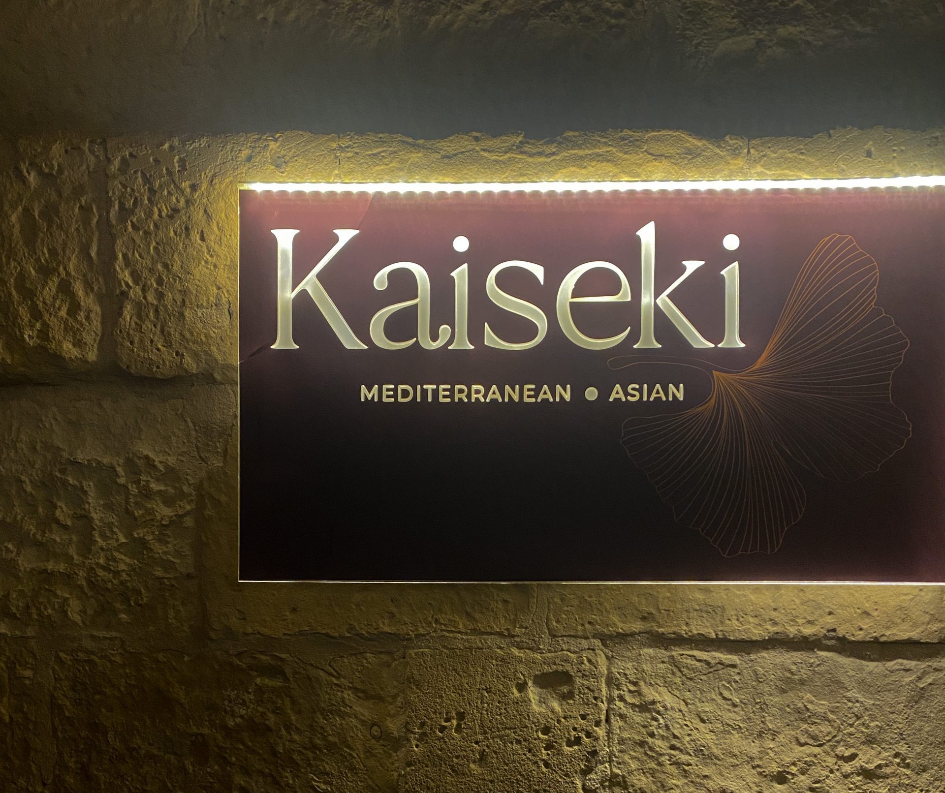 Facade of Kaiseki Restaurant in Valletta Malta with Restaurant Logo.